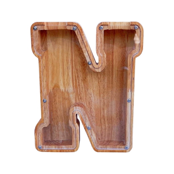 Tarro de Ahorros de Carta Inglesa de Madera,Banco de Monedas de Vidrio Transparente con Frente Visible,Caja de Dinero para Regalo de Navidad de Cumpleaños