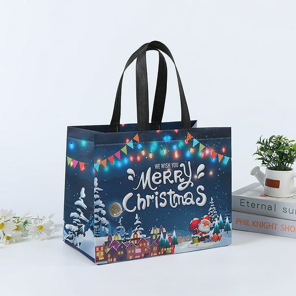 Dvkptbk Christmas Gift Bags with Handles, Reusable Christmas Tote Bags, Multifunctional Non-Woven Treat Bags for Gifts Wrapping Shopping, Xmas Party Supplies, 13.8"×9.8"×6.7" Christmas Bags