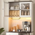 thumbnail image 3 of Timagebreze 71 Inch Farmhouse Pantry with LED Lighting & Electrical Outlet,Tall Kitchen Cabinet with Microwave Stand,White, 3 of 8
