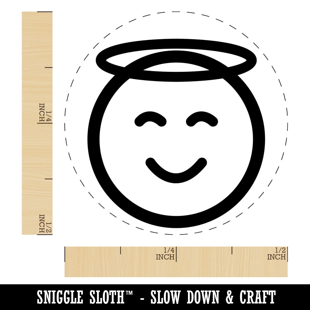 Angel Face Halo Emoticon Self-Inking Rubber Stamp Ink Stamper - Blue Ink - Mini 1/2 Inch