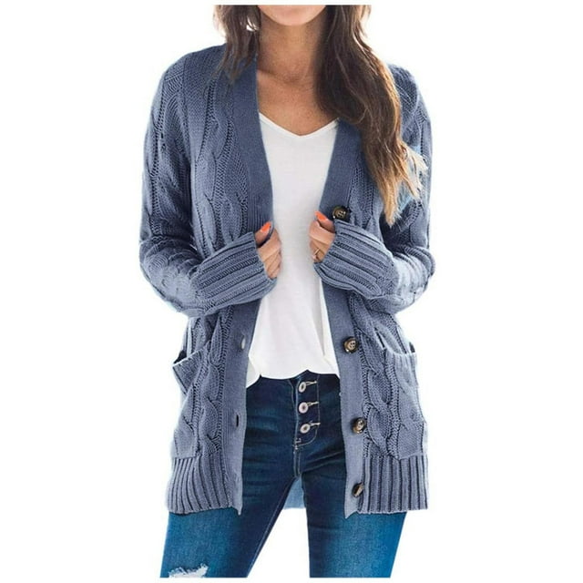 Boho Patchwork Cardigan Long Sleeve Open Front Knit Sweater Coat for Women with Pockets