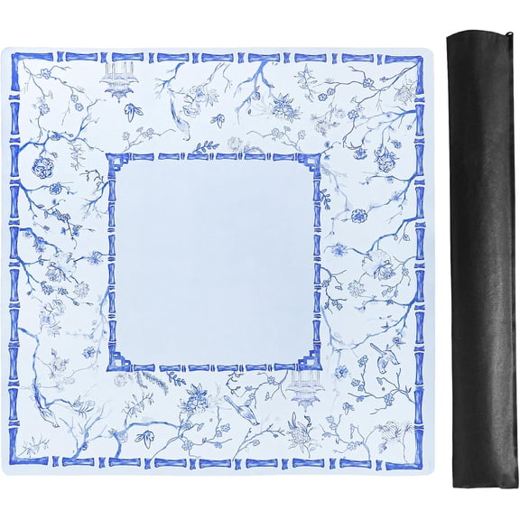 TIASUSAN Large Blue Mahjong Mat (31.5” x 31.5”) with Black Carrying Bag, Anti-Slip, Noise-Reducing Table Cover for Mahjong, Poker, Board Games, Dominoes, and Card Games