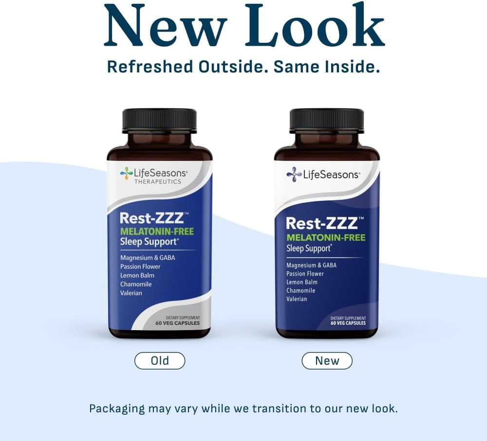 LifeSeasons Rest-ZZZ Melatonin Free - Sleep Support Supplement - Calms Nervous System - Eases Restlessness & Nerve-Related Sleeplessness - Magnesium GABA & Chamomile - 60 Capsules
