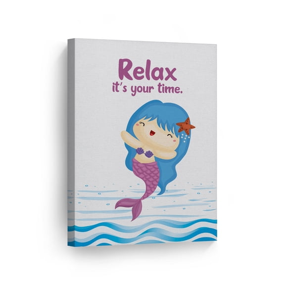 Smile Art Design Relax it's your Time Quote Saying Bathroom Decor CANVAS PRINT Funny Kids Bathroom Sign Bathroom Wall Decor Mermaid Nursery Wall Art Ready to Hang Made in USA- 17x11