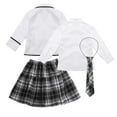 thumbnail image 4 of Alvivi Kids Girls' British Korean Japanese School Uniforms Shirt with Tie Pleated Skirt Jacket Set White 4-5, 4 of 7
