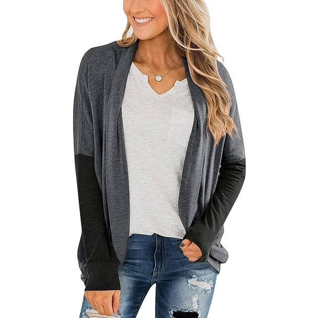 Cardigan à Col en V Patchwork pour Femmes Dames Manteau à Manches Longues Vêtement d'Extérieur