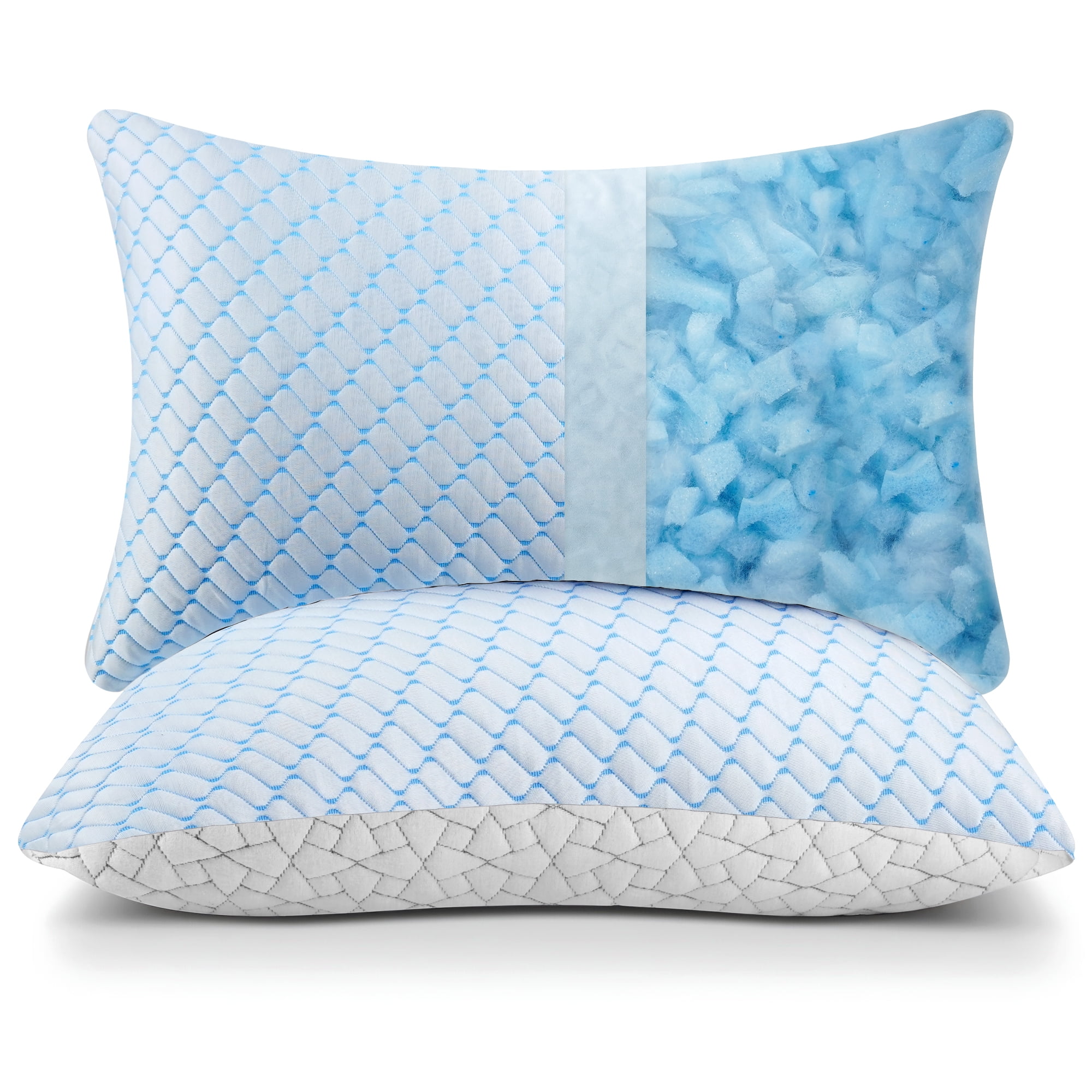 PYPUMSA Shredded Memory Foam Pillows Standard Size Set of 2, Regulating Reversible Cooling Pillow Bed Pillow for Bed, Adjustable Loft Bed Firm or Soft Pillows for Side, Back, Stomach, Hot Sleepers