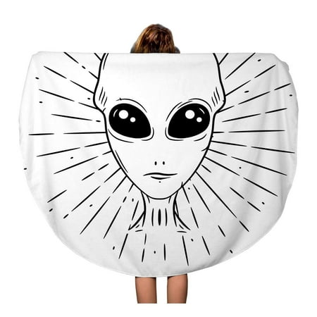 SIDONKU 60 inch Round Beach Towel Blanket Gray Alien and Divergent Rays Badges More Cartoon Face Travel Circle Circular Towels Mat Tapestry Beach Throw