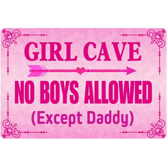 Funny Metal Tin Sign Girl Cave No Boys Allowed Bar Daughter Pink For Teen Girls Home Bedroom Door Or Wall Decor Sign 12x8 Inches