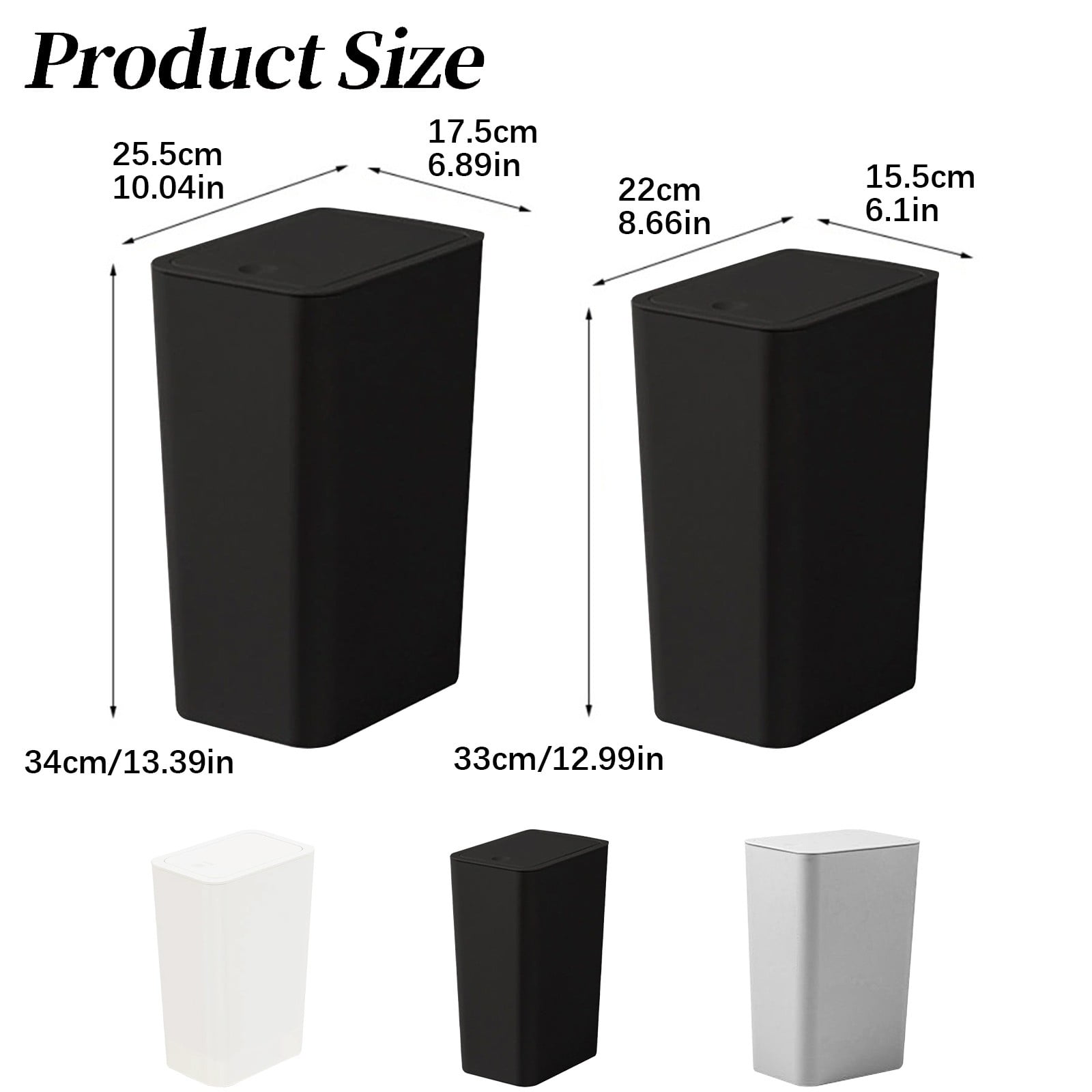 1Pc Large Black Bathroom Trash Can With Hinged Lid & Up Cover Premium Durable Plastic For Home Toilets Bedrooms Bathroom Living Room Garbage Can Trash Bins Home Office Use(Black,10x6.9x13.4")