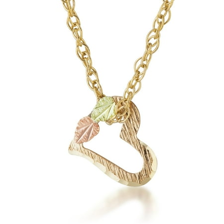 10k Gold Circle Heart Pendant - 10k Gold Black Hills Heart Necklace, 12K Gold Leaves