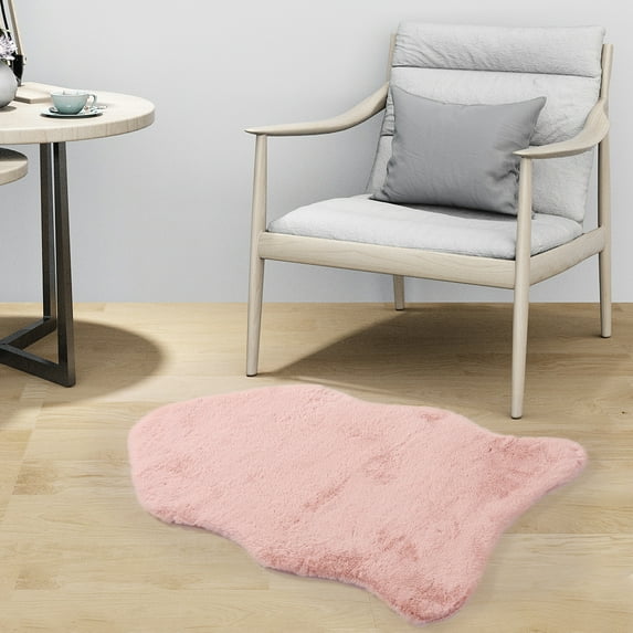 ZACOO 2'x3' Faux Sheepskin Shape Mat Fur Area Rug Soft Faux Rabbit Fur Fuzzy Thick Carpet Mat for Floor Sofa Decor Rug, Pink
