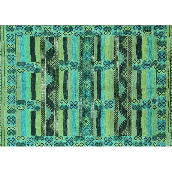 Ahgly Company Machine Washable Indoor Rectangle Oriental Turquoise Blue Industrial Area Rugs, 3' x 5'