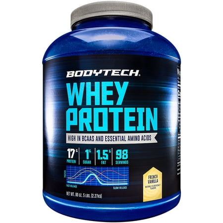 BodyTech Whey Protein Powder - With 17 Grams of Protein per Serving & Amino Acids - Ideal for Post-Workout Muscle Building  Contains Milk & Soy - Vanilla (5 Pound)