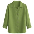 thumbnail image 4 of Yrmaups Casual Button Down Blouse for Women, 3/4 Sleeve Loose Fit Collared Top, Soft Breathable Cotton Shirt for Office Holiday Travel Daily Wear, Green S, 4 of 5