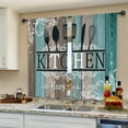 thumbnail image 5 of Teal Rustic Farmhouse Country Kitchen Curtains Short Small Wooden Wood Board Turquoise Rod Pocket Fork Spoon Kitchenware Bedroom Living Room Treatment Fabric 2 Panels 27.5Wx39H Inch, 5 of 6
