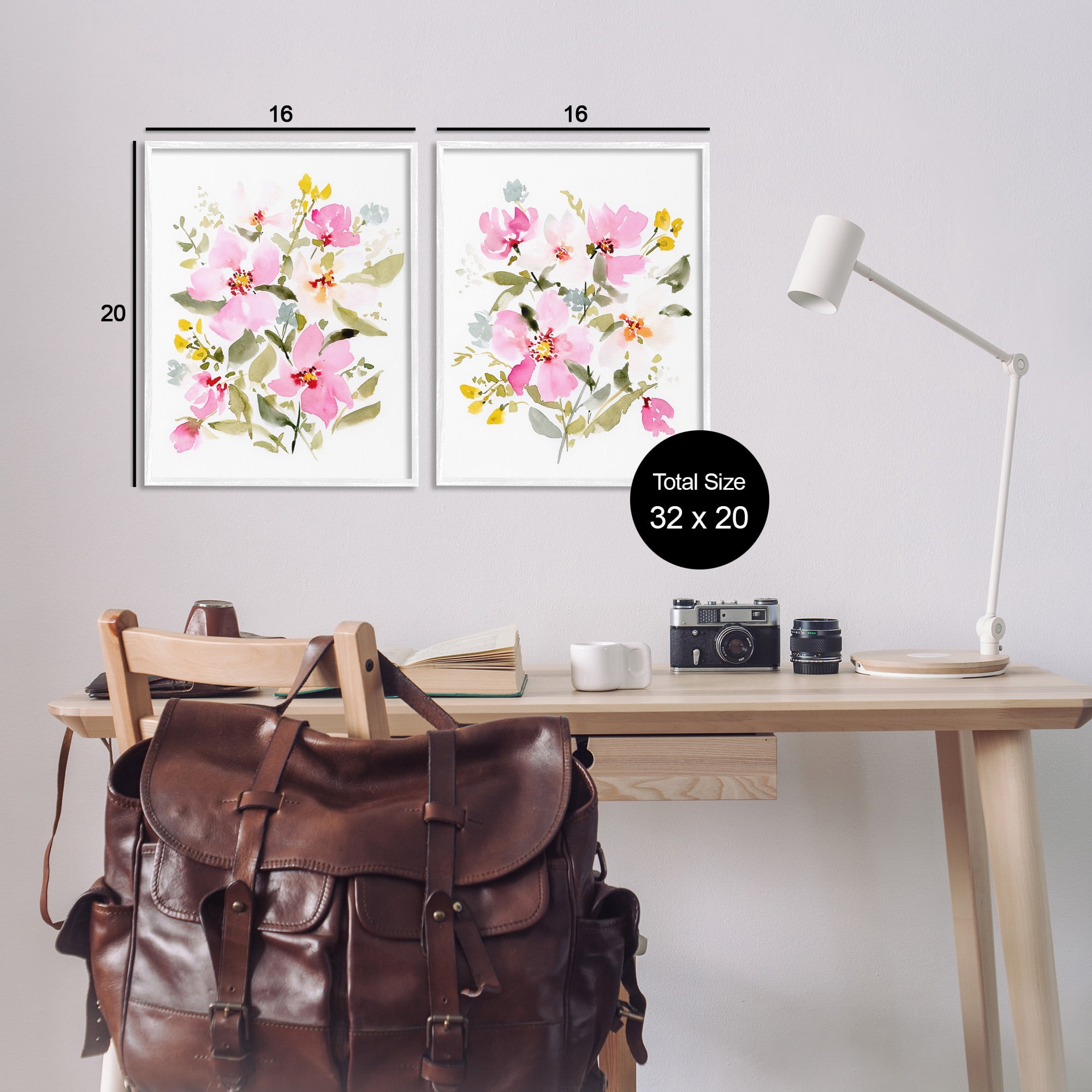 Stupell Industries Pink Scattered Blooms Botanical & Floral Painting White Framed Art Print Wall Art, 16 x 20, Set of 2