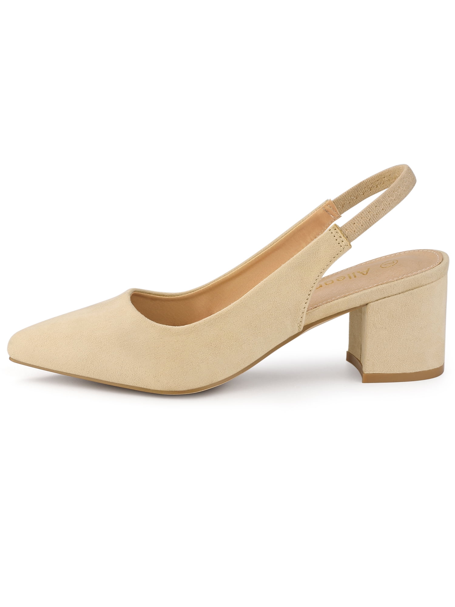 DARING DIVA Women's Pointed Toe Chunky Heel Pumps Slingback Heel Beige 7.5