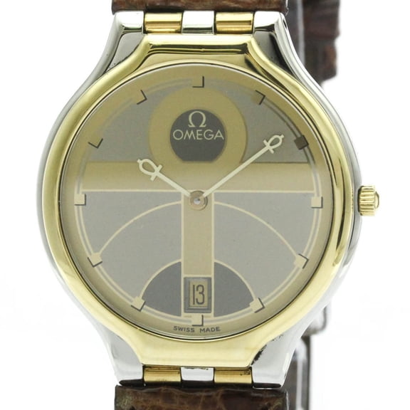 Pre-Owned OMEGA De Ville Symbol K18 Gold Steel Quartz Mens Watch 196.0316 Polished