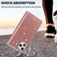 thumbnail image 4 of TECH CIRCLE Cute Shiny Flip Wallet Case with Wrist Strap for iPhone 16 Pro (2024 Release) 6.3", Built-in Stand, 9 Card Slots, Zipper Pocket, PU Leather Protective Lightweight Cover, Rosegold, 4 of 8