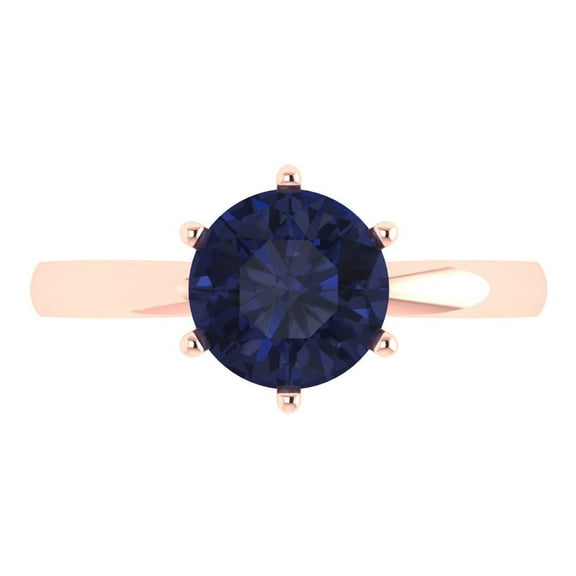 Clara Pucci 14K Rose Gold 2ct BlueSapphire Solitaire Ring for Women