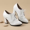 thumbnail image 2 of SACFOF Women's Chunky High Heel Oxford Pump Lace Up Wingtip Perforated Platform Vintage Brogues Dress Shoes, 2 of 6