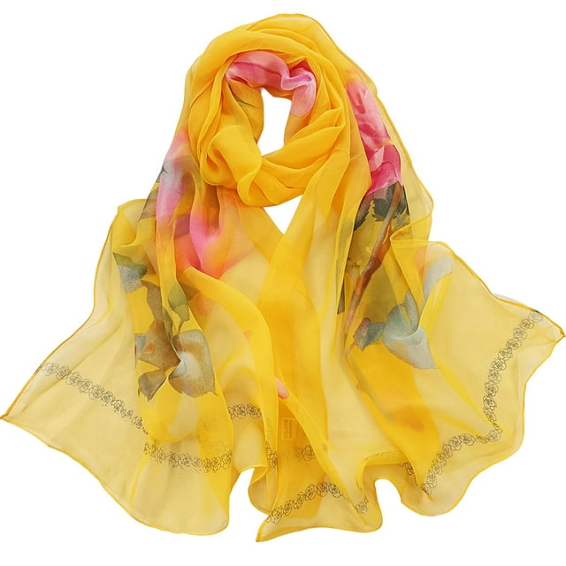 Yoodem Scarf for Women Shawl Wraps for Women Scarfs for Women Lightweight Print Floral Pattern Scarf Shawl Fashion Scarves Shawls and for Spring Shawl Wraps for Women Yellow One Size