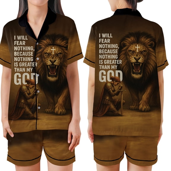 Christian Lion Pajama Set, Faith Quote Sleepwear, Inspirational Lion of Judah Pajamas Set