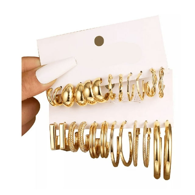 13pzs,aretes Mujer Oro,de Presión Oro 14k Mujer Arracadas dorado