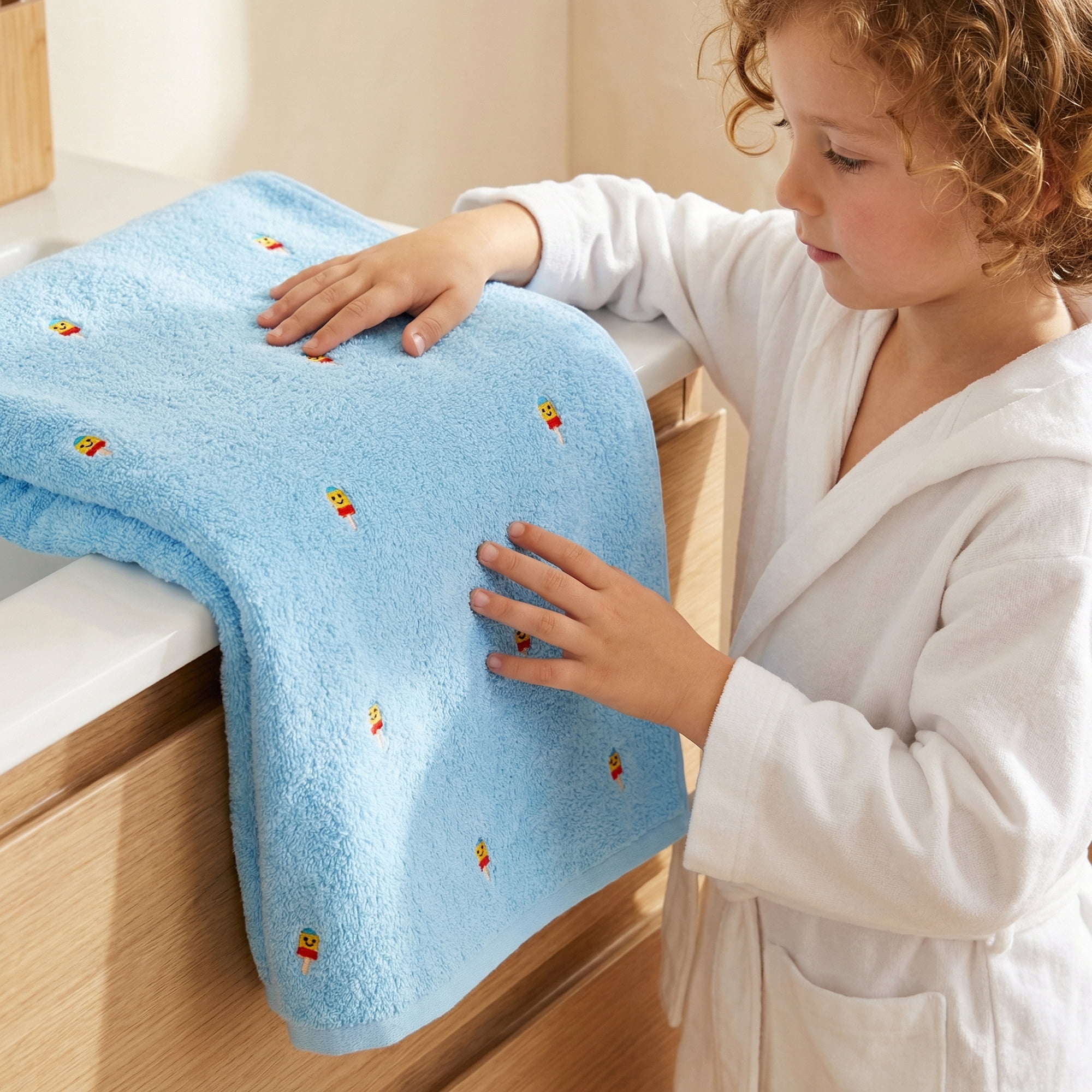 Unique Bargains Soft and Absorbent Cute Cotton Bath Towel Ice Lolly Blue 55" x 28"