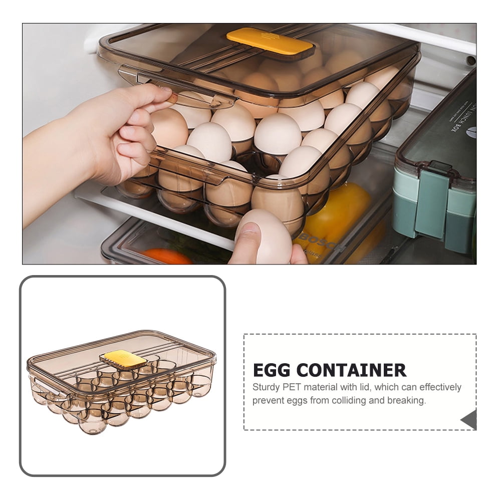 ROMANSENTIAL Egg Storage Rack Brown Pet Material with Lid for Organized Refrigerator Use