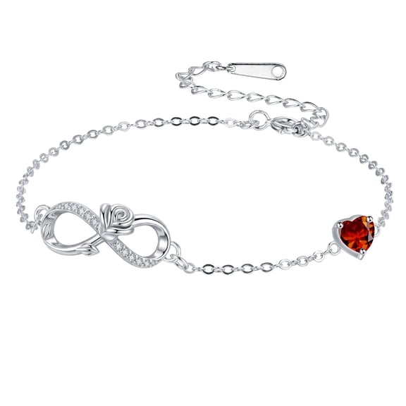 Infinity Rose Birthstone Bracelet for Women, White Gold Plated Heart Birthstone Charm Bracelet, Birthstone Jewelry Gift for Mom Wife Girlfriend