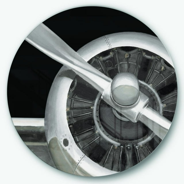Designart 'Travel by Air Grey Plane' Traditional Metal Circle Wall Art