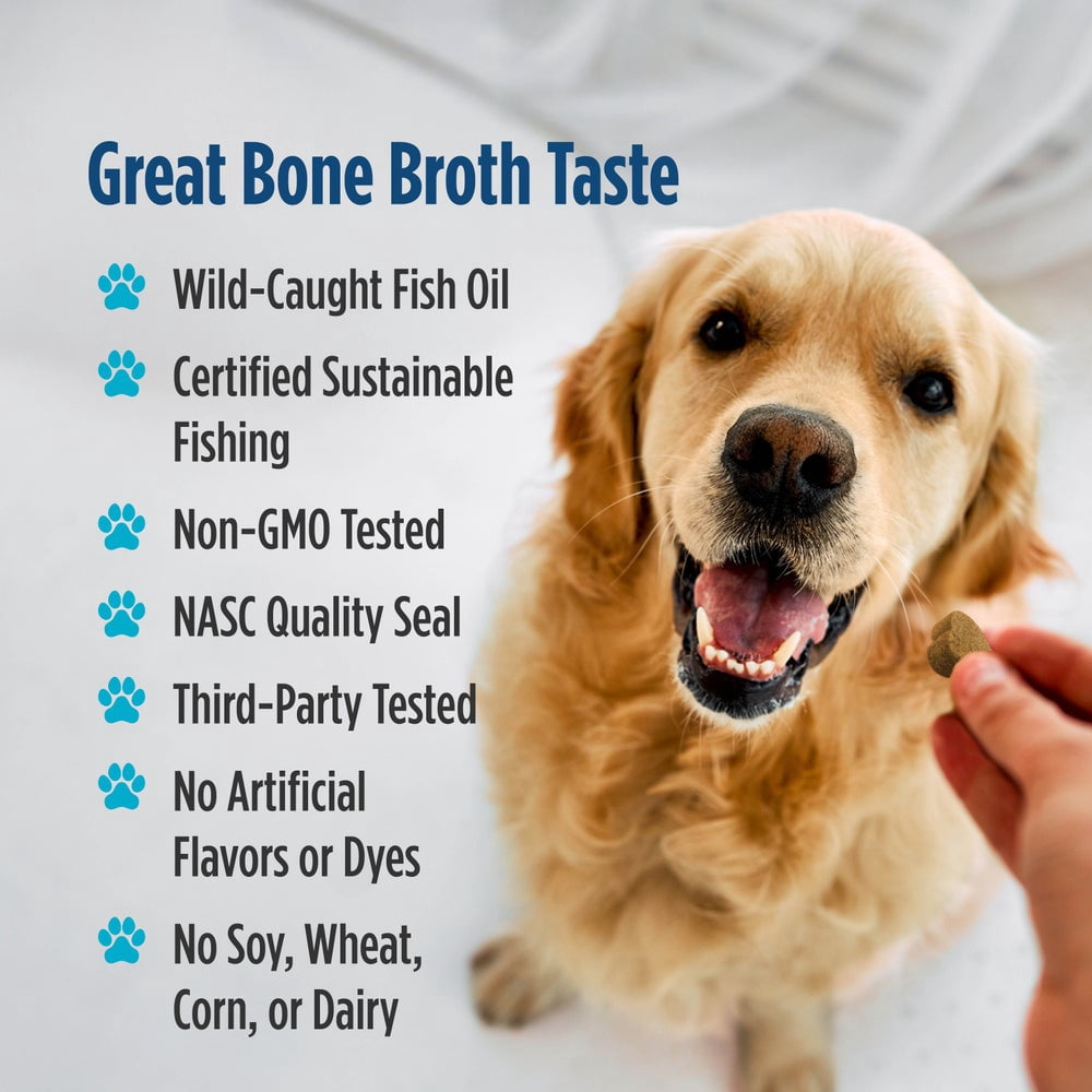 Nordic Naturals Pet Skin & Coat Soft Chews with Omega-3 - Pork Bone Broth Flavor, 30 Count