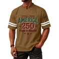 thumbnail image 2 of Zimjoy 250 Years of Freedom Men's Patriotic Cotton V Neck Jersey T-Shirt 1776-2026 America Striped Short Sleeve Tee for 4th of July Casual Sports Brown XL, 2 of 5