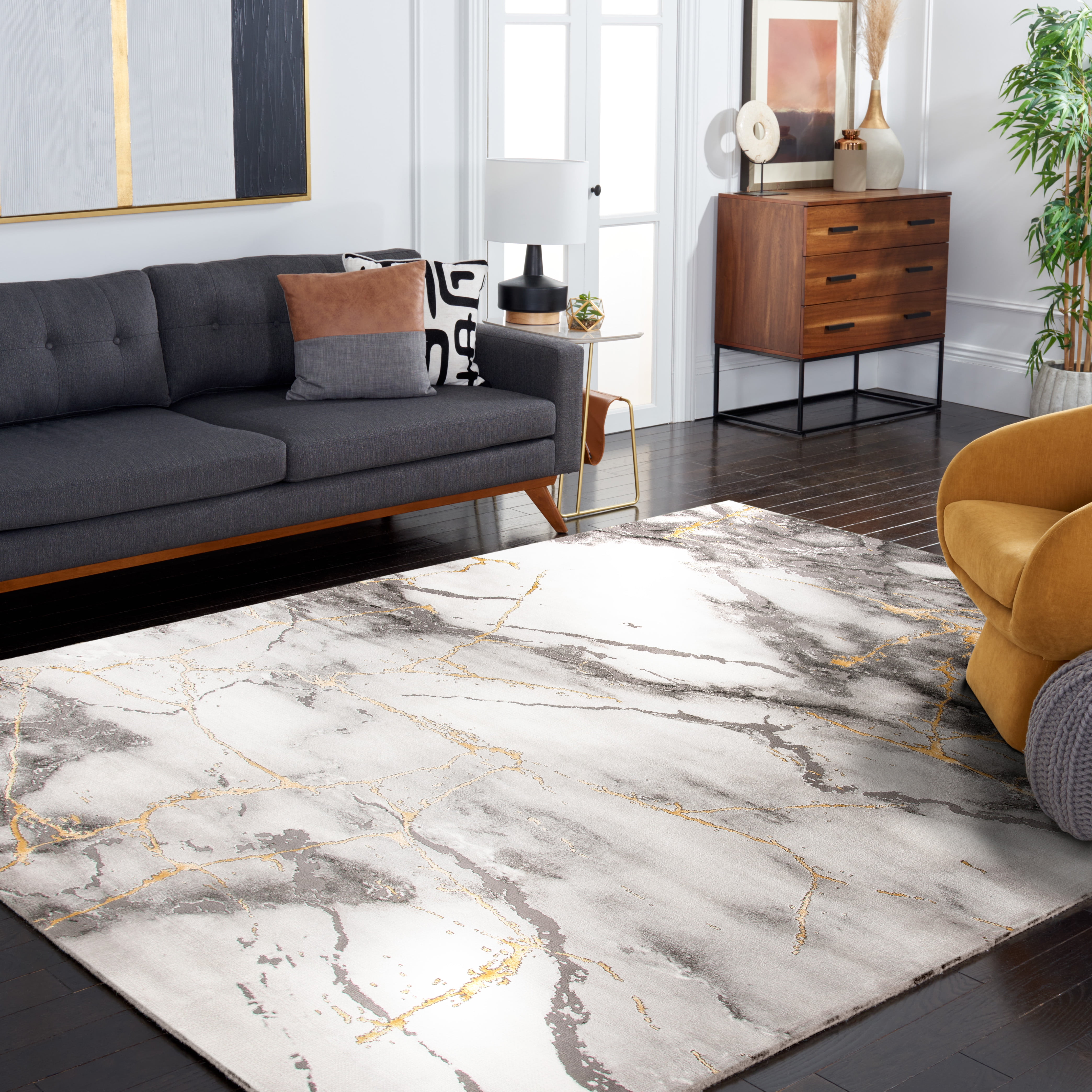 SAFAVIEH Craft Paul Abstract Area Rug, Grey/Gold, 9' x 12'