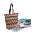 thumbnail image 2 of FORMRS Womens Canvas Tote Bag with Zipper Inner Pocket Shoulder Handbag, Brown Geometric, 2 of 7