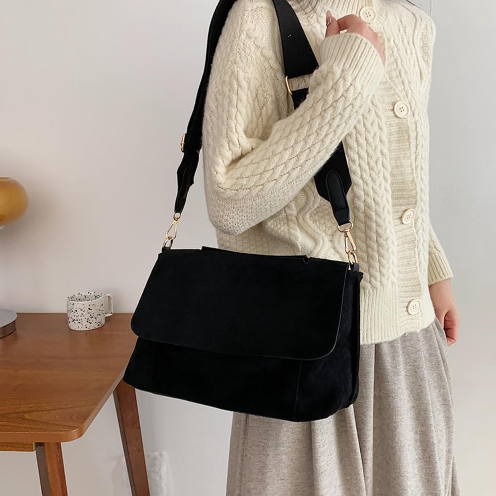 HLSOHJP Suede Tote Bag Retro Work Bag Suede Shoulder Bag Crossbody Purse for Women Office Tote Handbag