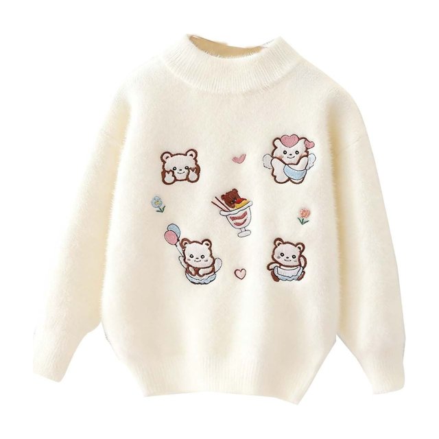 Suéter de cuello redondo para niña, suéter de invierno, suéter de punto con cuello redondo, ropa elegante para niños, top grueso y cálido, top de poliéster para niños