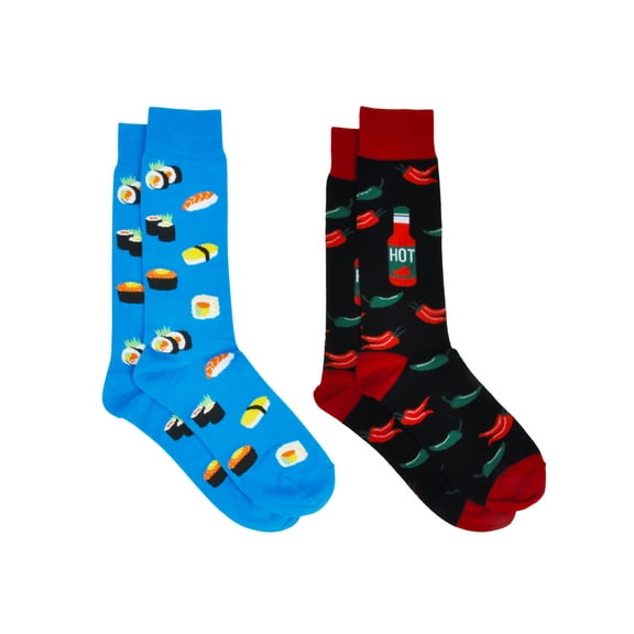 Men's Sushi & Sashimi Dress Socks & Hot Sauce Chili Peppers Socks 2-Pair Set