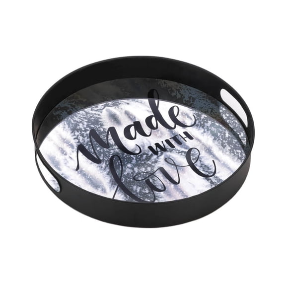 Zingz & Thingz 15" Black and Silver Nikki Chu Summerville "Made with Love" Round Mirror Tray