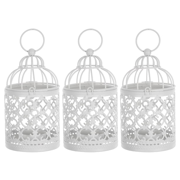 3 candelabros de hierro con forma de jaula de pájaros (sin vela)