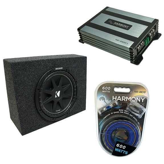 Kicker C12 Single 12" Cab Truck Sub Box Enclosure W/ Harmony HA-A400.1 Mono AMP