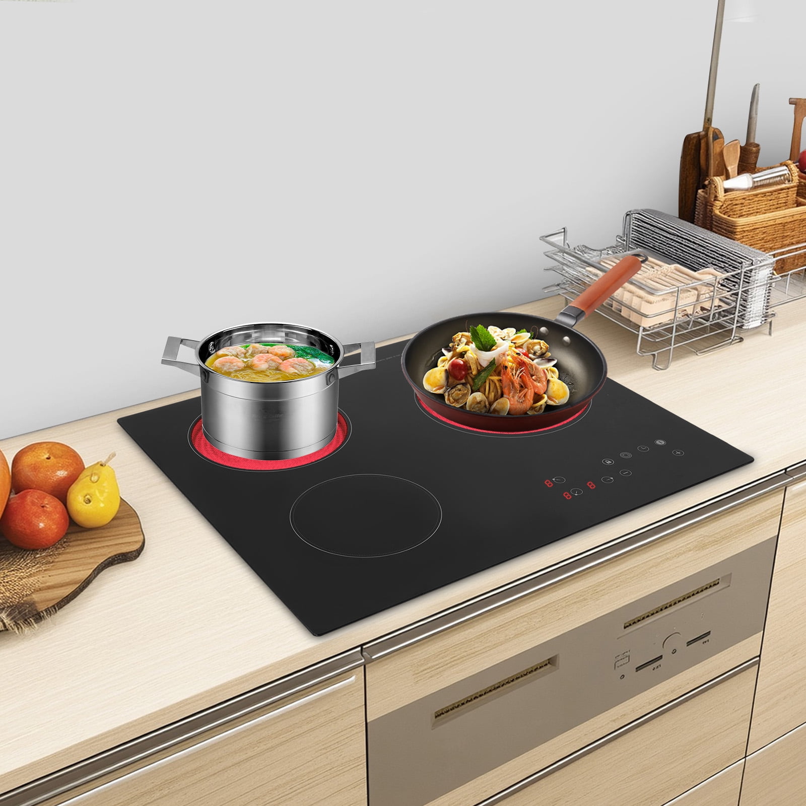 Miumaeov Electric Ceramic Cooktop, 23.2 in L Electric Cooktop, 2600W 110V 3 Burners Radiant Stove Top with Timer, Child Safety Lock, Sensor Touch Control