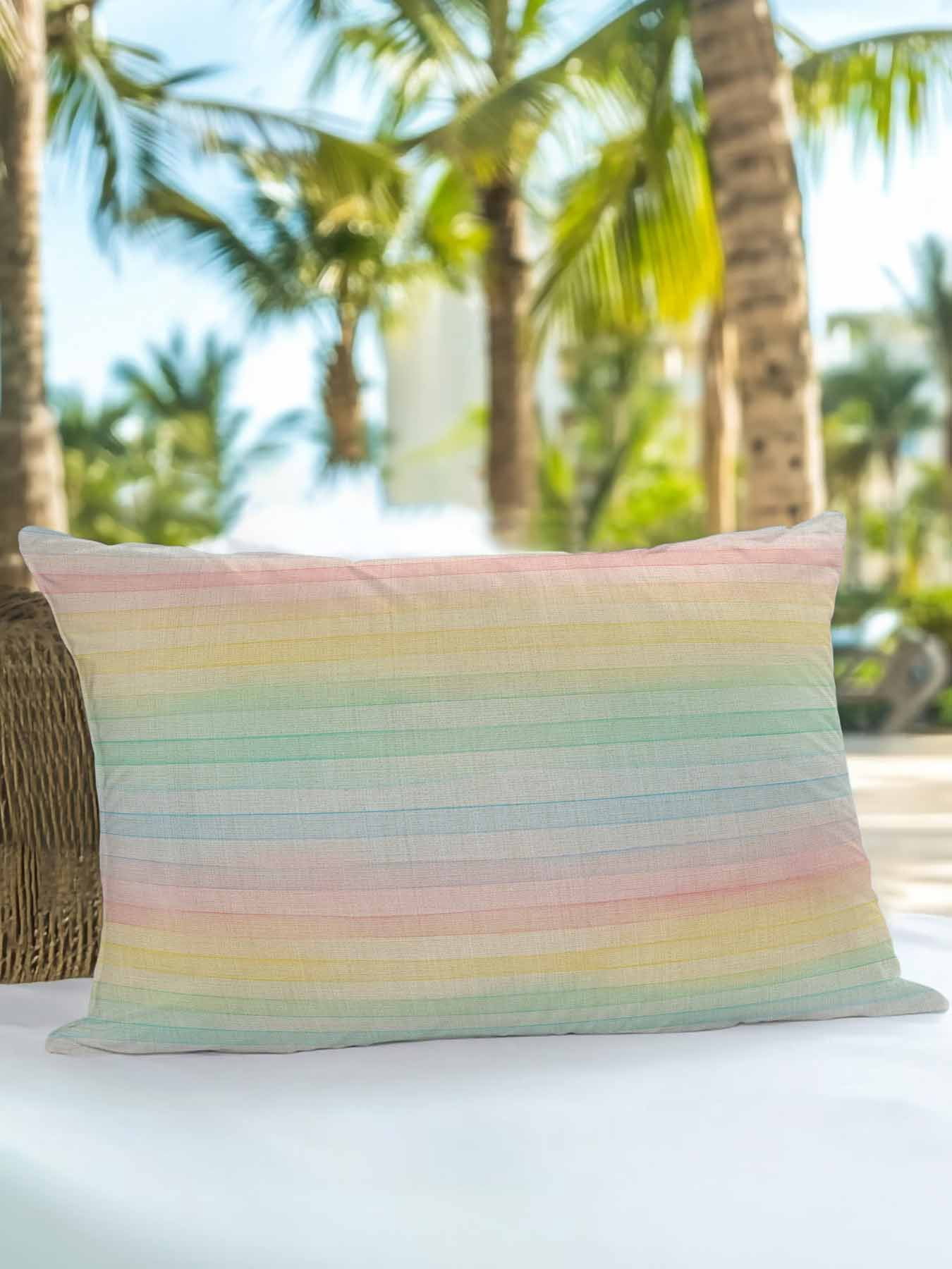 1 Pack Outdoor Throw Pillow, Colorful Striped Waterproof Pillow with Insert Included, Farmhouse Vertical Striped Burlap Rustic Decorative Accent Cushion Lumbar Pillows for Patio Porch, 12 x 20 In