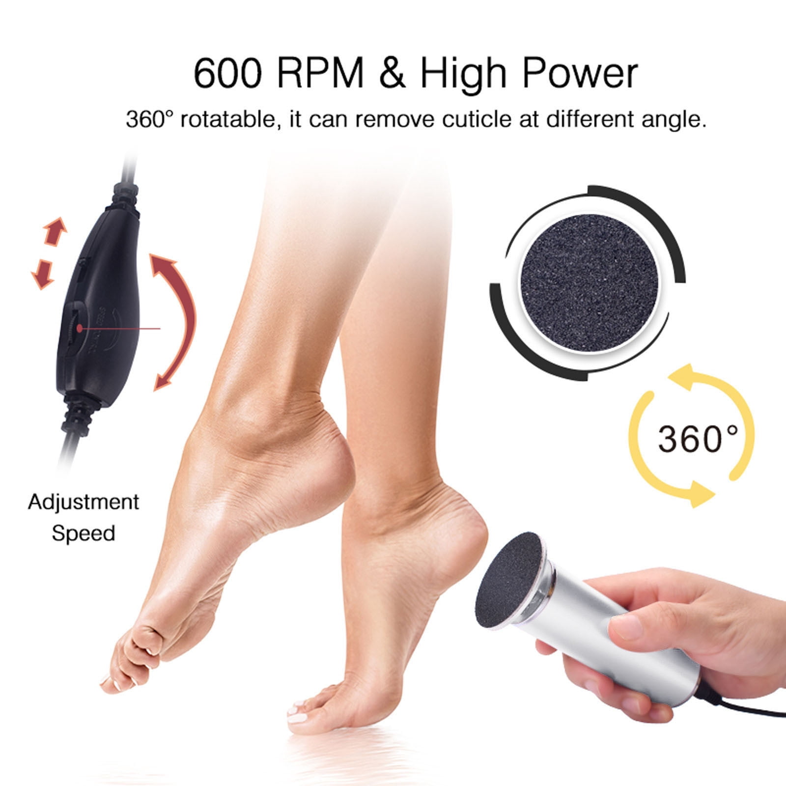 Viflosae Electronic Callus Remover Foot Polisher Pain Free Pedicure Tool Adjustable Speed Portable Foot Care Device for Smooth Healthy Feet Spa Home Use