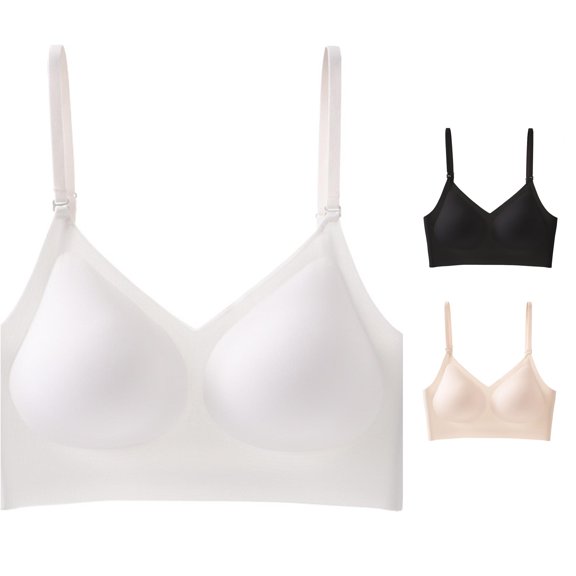 PMVFHDE Low Back Bra for Women Wirefree Seamless Backless Multiway Straps Convertible with Padded Removable Cups White - S