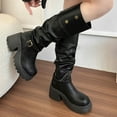 thumbnail image 6 of Xfvqtps Womens Fashion Winter Boots Knee High Mid Calf Leather Cowboy Knight Boots Chunky Sole Slouchy Boots with Buckle Strap Decor Black, 6 of 9