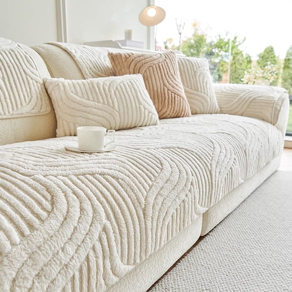 XmhyTop-A 90x180cm Couch Slipcover, Ultra Soft Fuzzy Plush Furniture Protector Sofa Cover, 1-Piece Sectional Chair Cover for Living Room,Beige