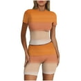 thumbnail image 2 of LZHGirlshop 2 Piece Outfits for Women Casual Spring and Summer Gradient Short Sleevele Round-Neck Blouses Tops Shorts Elastic Slim Waist Sets, 2 of 5